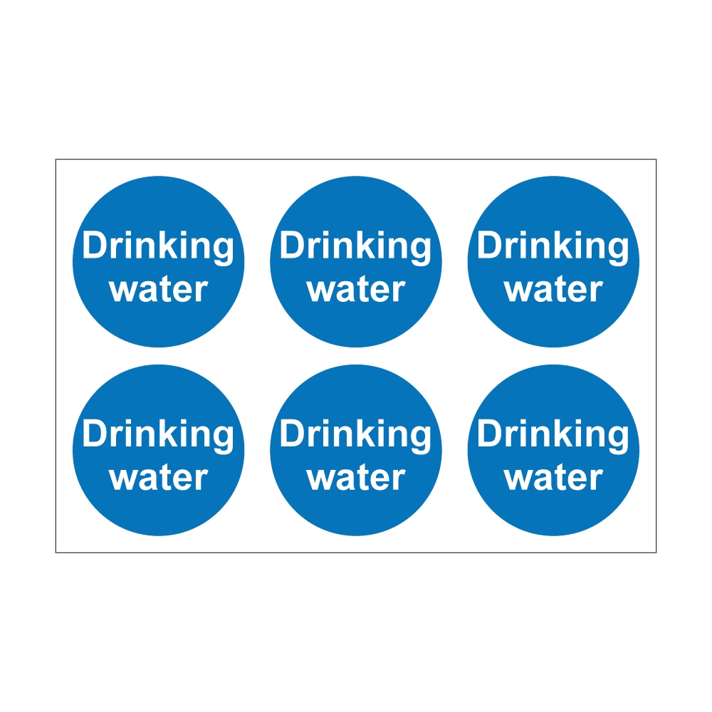 Drinking Water 100mm Dia Self Adhesive Vinyl Sticker Pack of 30 Tiger Supplies