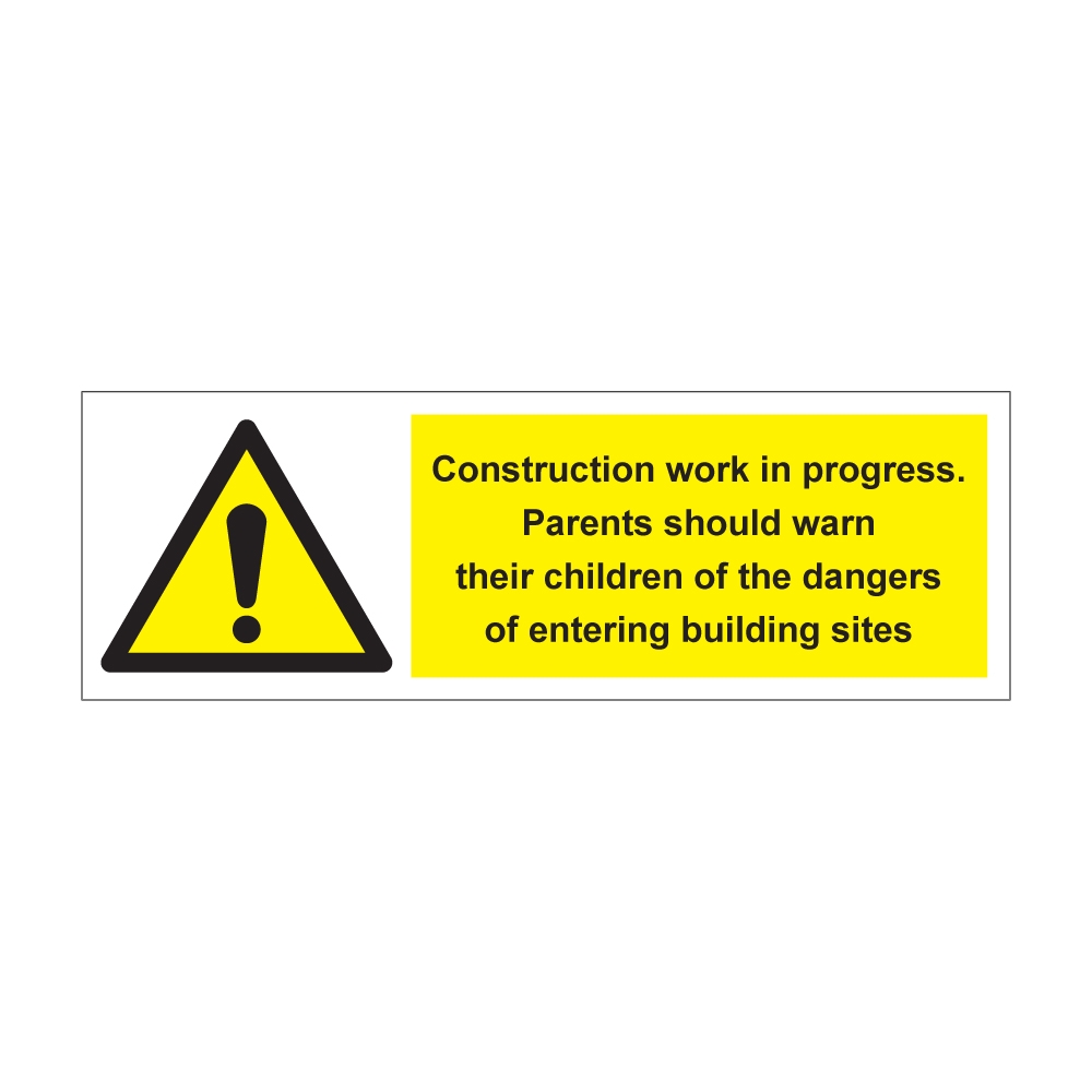 Construction Work In Progress 300mm X 100mm Self Adhesive Vinyl Sign Sign Tiger Supplies